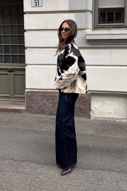 Women cowhide hair on leather jacket