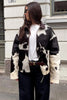Women cowhide hair on leather jacket