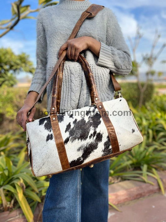 Cowhide Gym Bag Black White