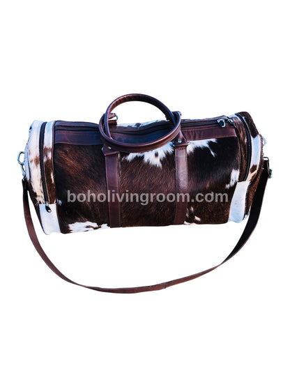 Tricolor Cowhide Duffle Travel Bag