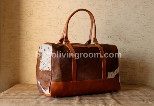 Cow Skin Duffle Bags Brown White