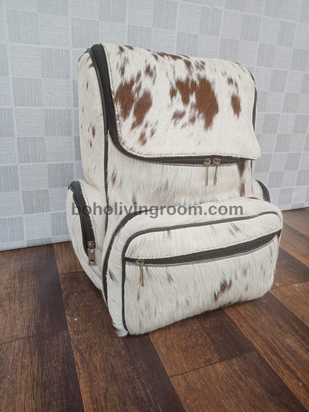 Cowhide Backpack Spotted Brown White