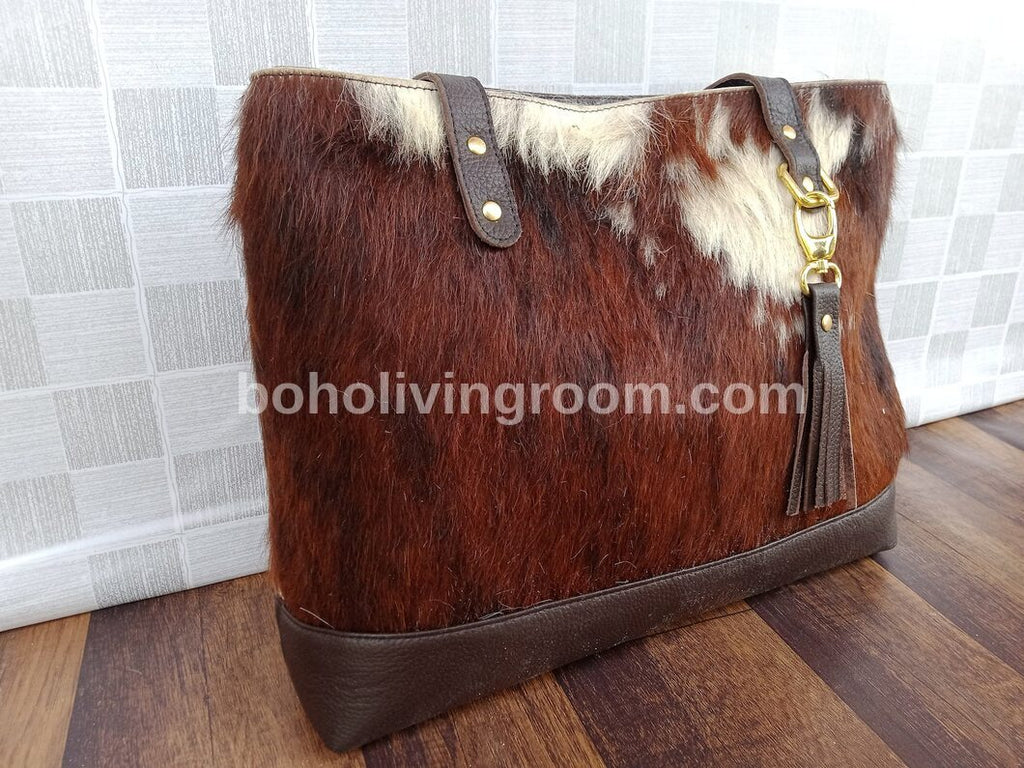 Natural Tricolor Cowhide Tote Bag