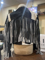 Black White Cow Fur Jacket With Fringes