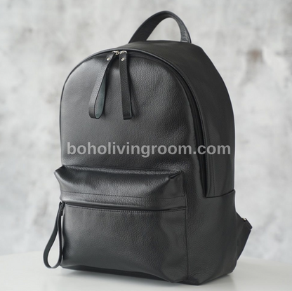 Black Leather Cowhide Backpack