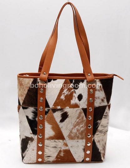 Brown Black Cowhide Patchwork Bag