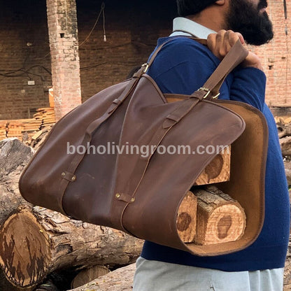 Real Leather Firewood Carrier