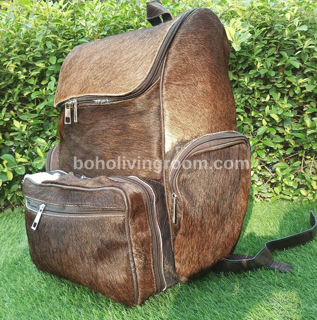 Rustic Brown White Cowhide Backpack