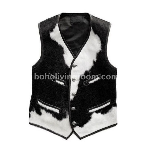 Classic Black White Cowhide Waistcoat Vest