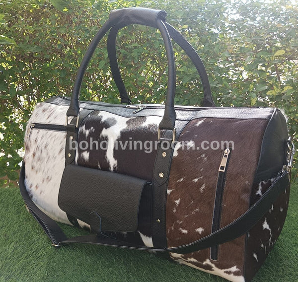 Large Tricolor Cowhide Overnight Bag