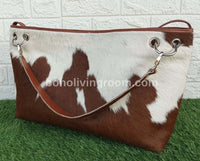 Brown White Natural Cowhide Shoulder Bag