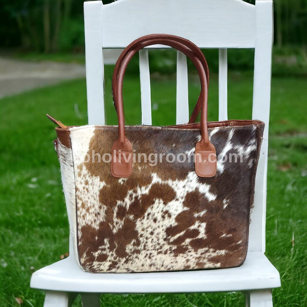 Cowhide Purse Tote Speckled Brown White