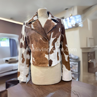 Cowhide Hair On Hide Jacket With Fringes Brown White
