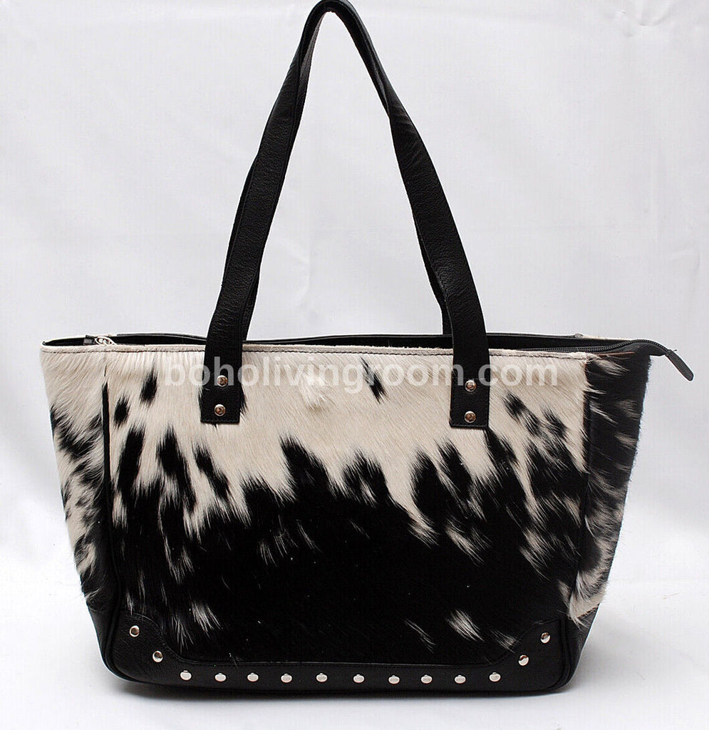 Cowhide Bag Black White Tote