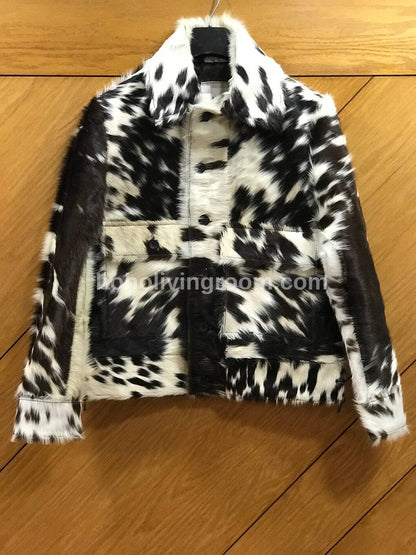 Cowhide Fur Coat Black White