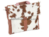 Natural Brown White Cowhide Laptop Office Bag
