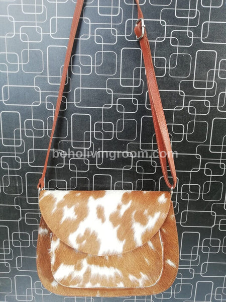 Brown White Cowhide Crossbody Handbag
