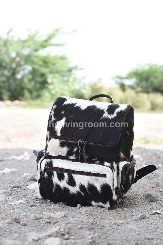 Natural Cowhide Backpack Black White