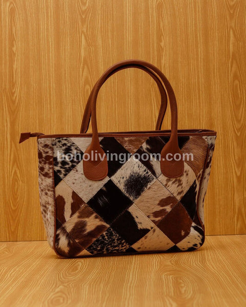 Cowhide Tote Bag Patchwork Style