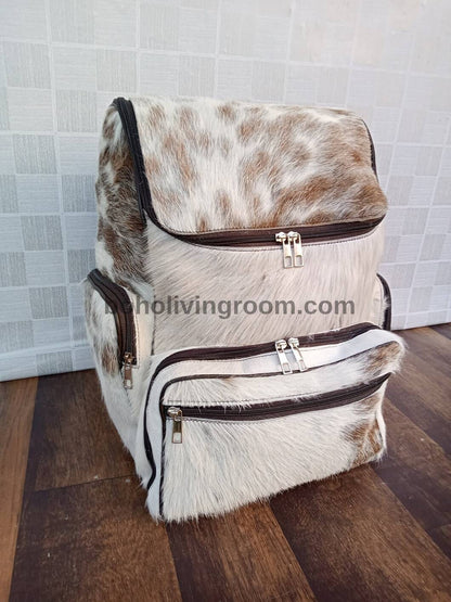 Natural Cowhide Backpack Light Brown Tan White