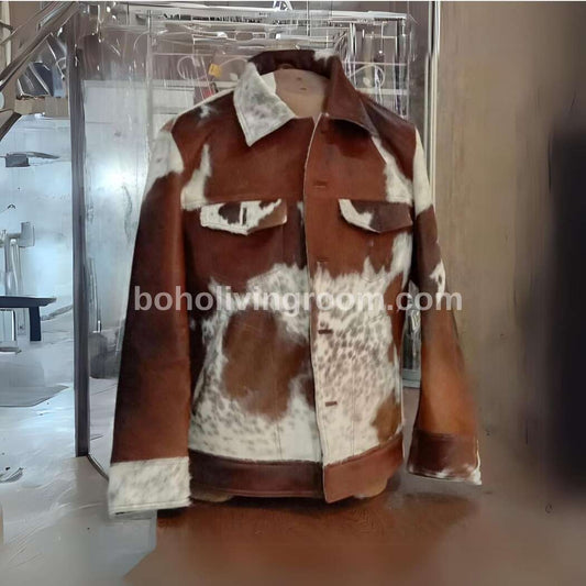 Natural Hair On Cowhide Jacket Brown White