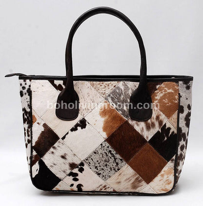 Natural Cowhide Patchwork Tote Bag