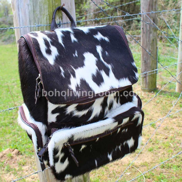 Classic Black White Cowhide Backpack Purse