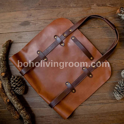 Premium leather wood carrier