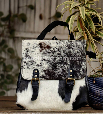 Natural Cowhide Backpack Speckled Black White