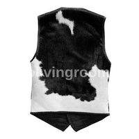 Classic Black White Cowhide Waistcoat Vest
