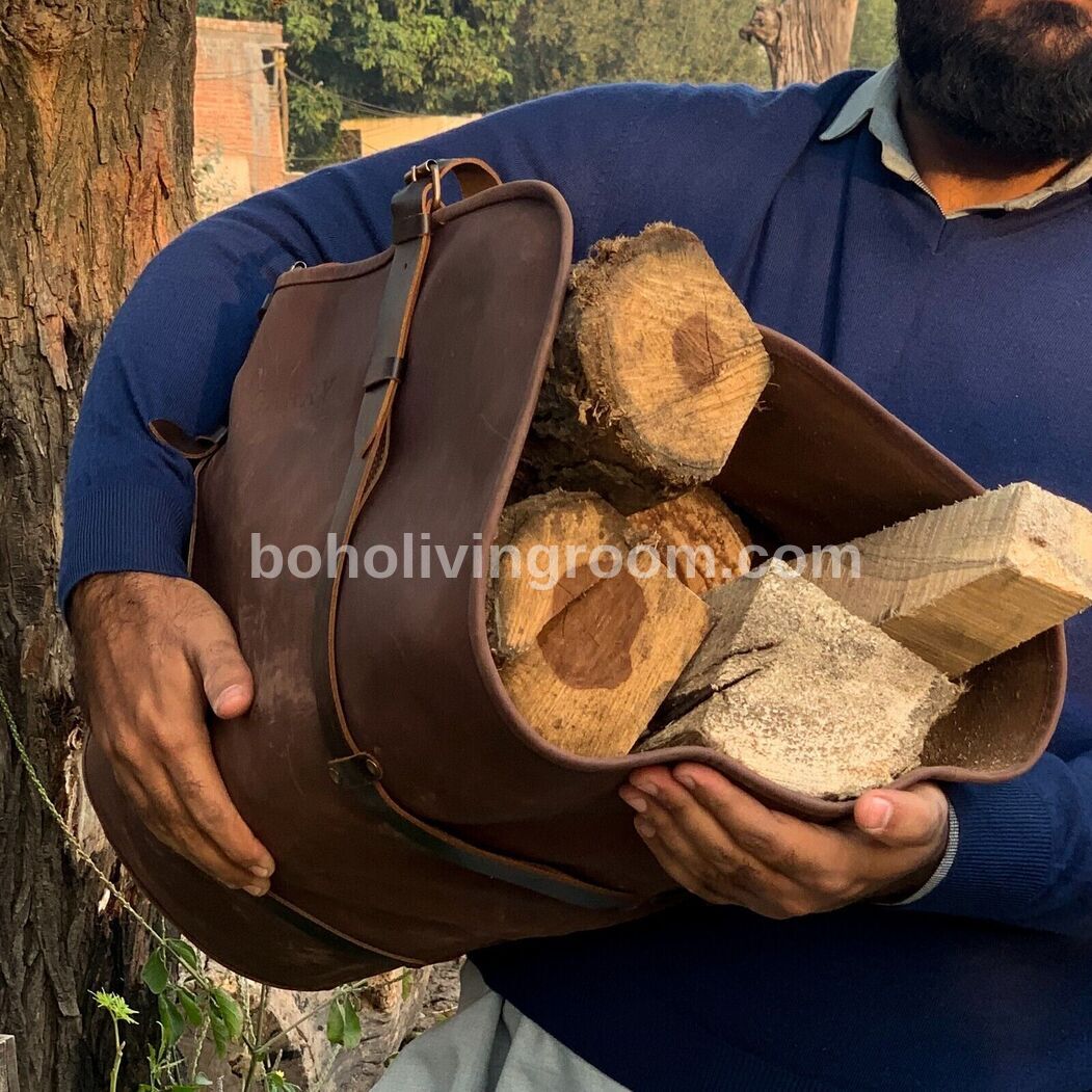 Real Leather Firewood Carrier