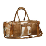 Large real-leather and cowhide weekender bag brown & white cowhide!)for long trips: haul everything, even extras, with ease!