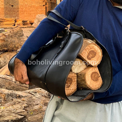 Real Leather Firewood Carrier