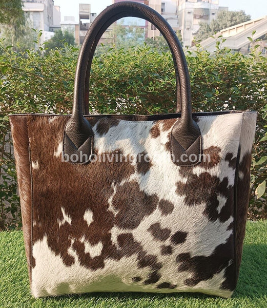 Spotted Brown White Hair On Hide Purse