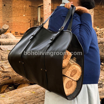 Real Leather Firewood Carrier