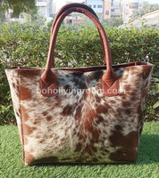 Real Natural Hair On Hide Purse Brown White