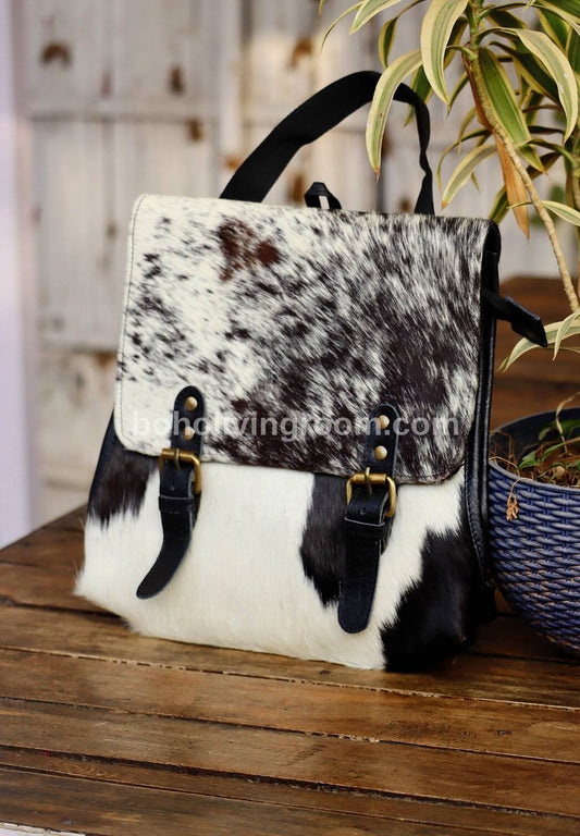 Natural Cowhide Backpack Speckled Black White