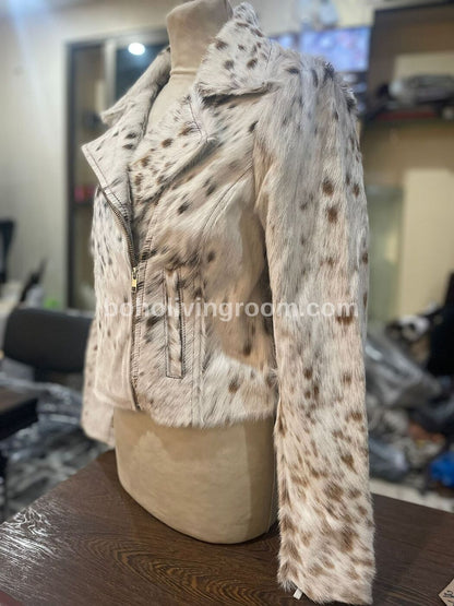 Hair On Cowhide Jacket Spotted With Fringes