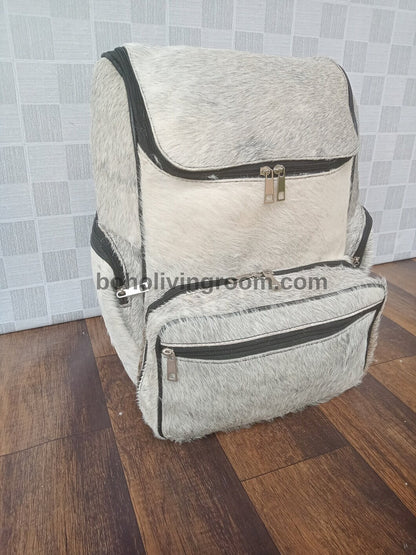 Cowhide Backpack Light Grey White