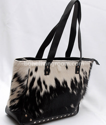 Cowhide Bag Black White Tote