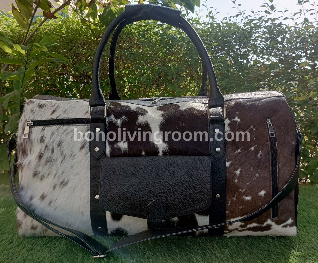 Large Tricolor Cowhide Overnight Bag – Boho Living Room