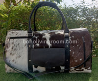 Large Tricolor Cowhide Overnight Bag