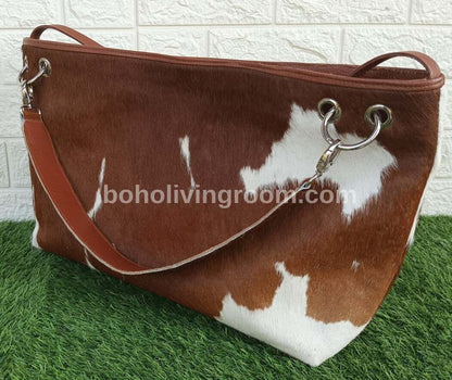 Brown White Natural Cowhide Shoulder Bag