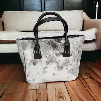 Cowhide Shoulder Bag Light Grey Black