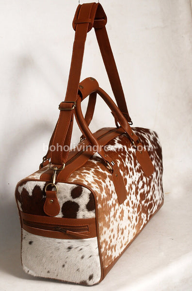 Cowhide Travel Bag Speckled Brown White