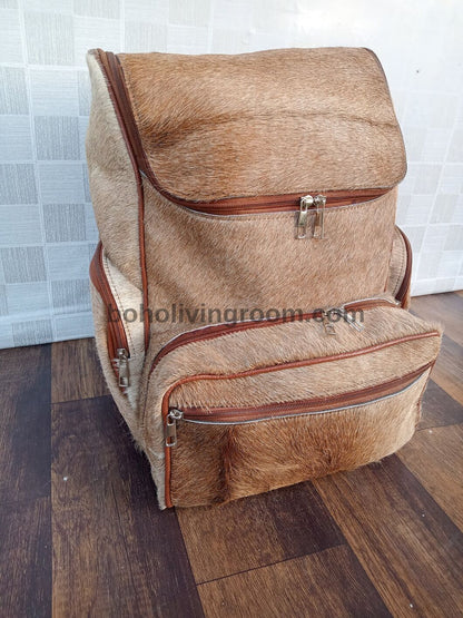 Light Tan Brown Cowhide Backpack