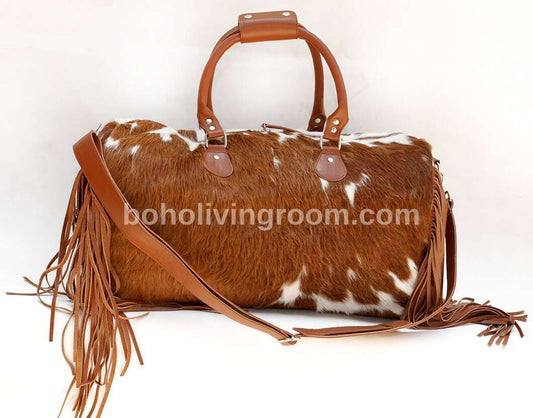 Exotic Brown White Cowhide Duffle Bag