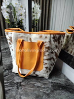 Cowhide Tote Purse Speckled Brown White