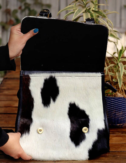 Natural Cowhide Backpack Speckled Black White