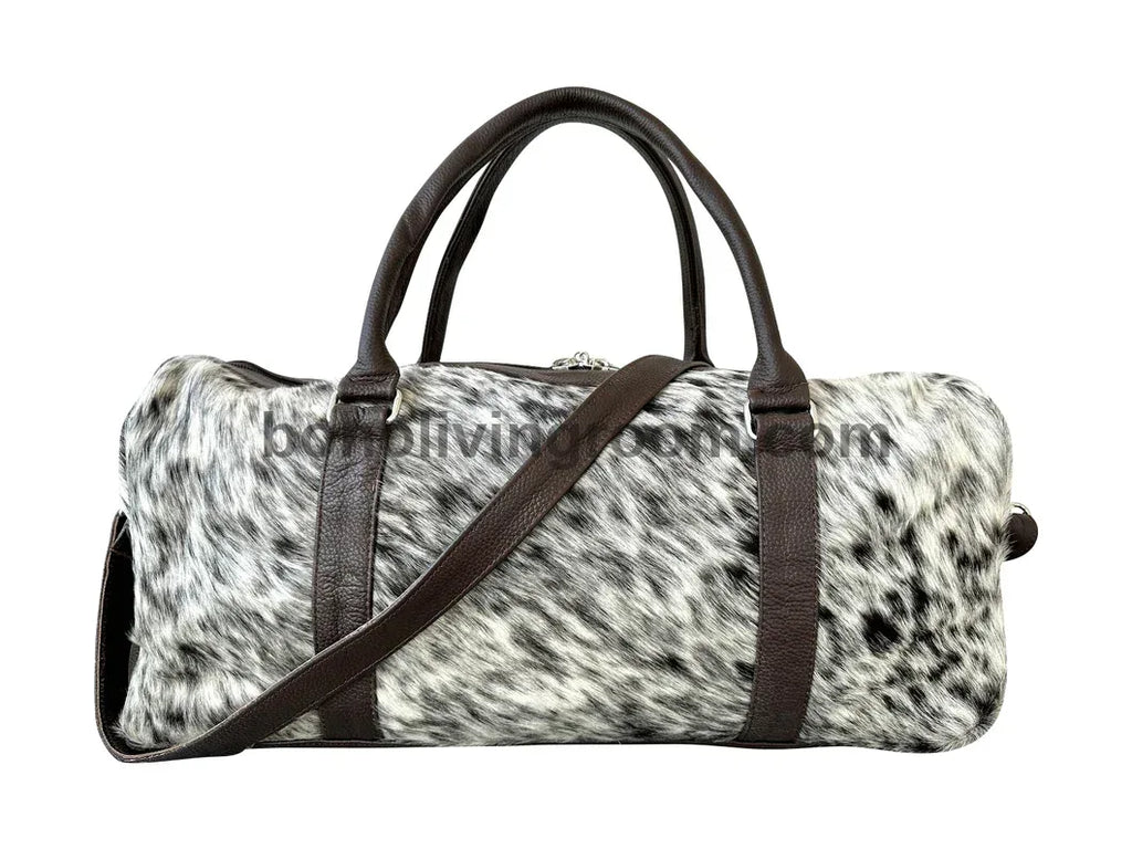 Cowhide Duffle Bag with Spotted Hide and Brown Leather
